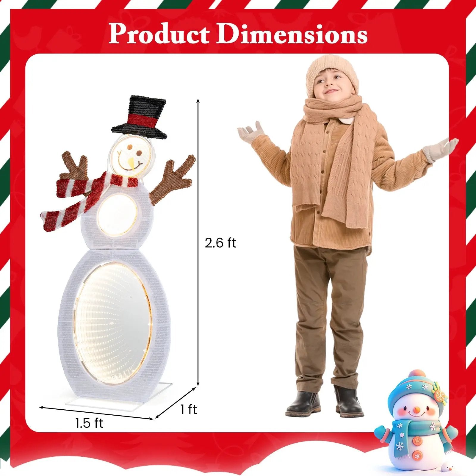 2.6 Feet Lighted Snowman with LED Lights and Metal Stand by DirectDeals