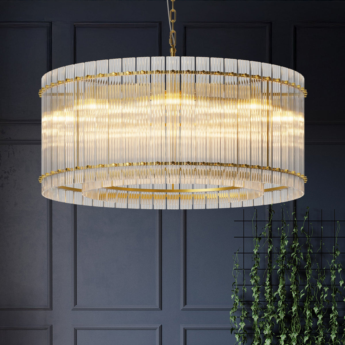 37" Modern Gold Round 8-Light Crystal Chandelier with 2-Tier Crystal Glass - Gold, photo 2 of 9
