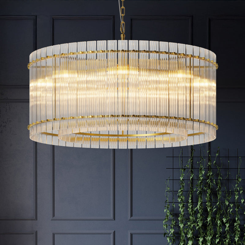 37" Modern Gold Round 8-Light Crystal Chandelier with 2-Tier Crystal Glass - Gold, photo 2 of 9