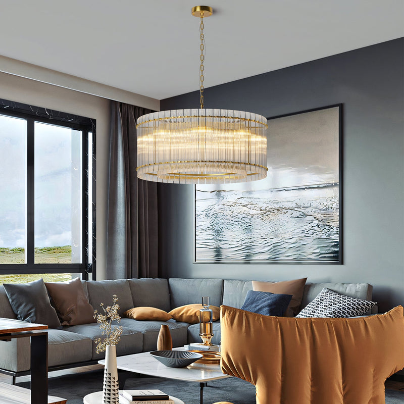 37" Modern Gold Round 8-Light Crystal Chandelier with 2-Tier Crystal Glass - Gold, photo 3 of 9