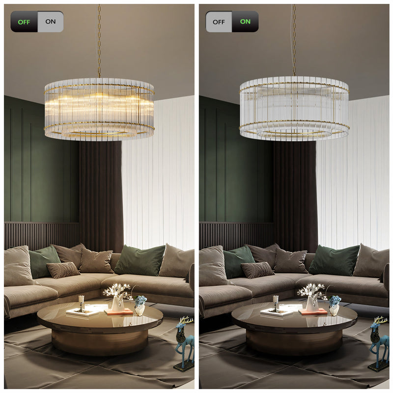 37" Modern Gold Round 8-Light Crystal Chandelier with 2-Tier Crystal Glass - Gold, photo 5 of 9
