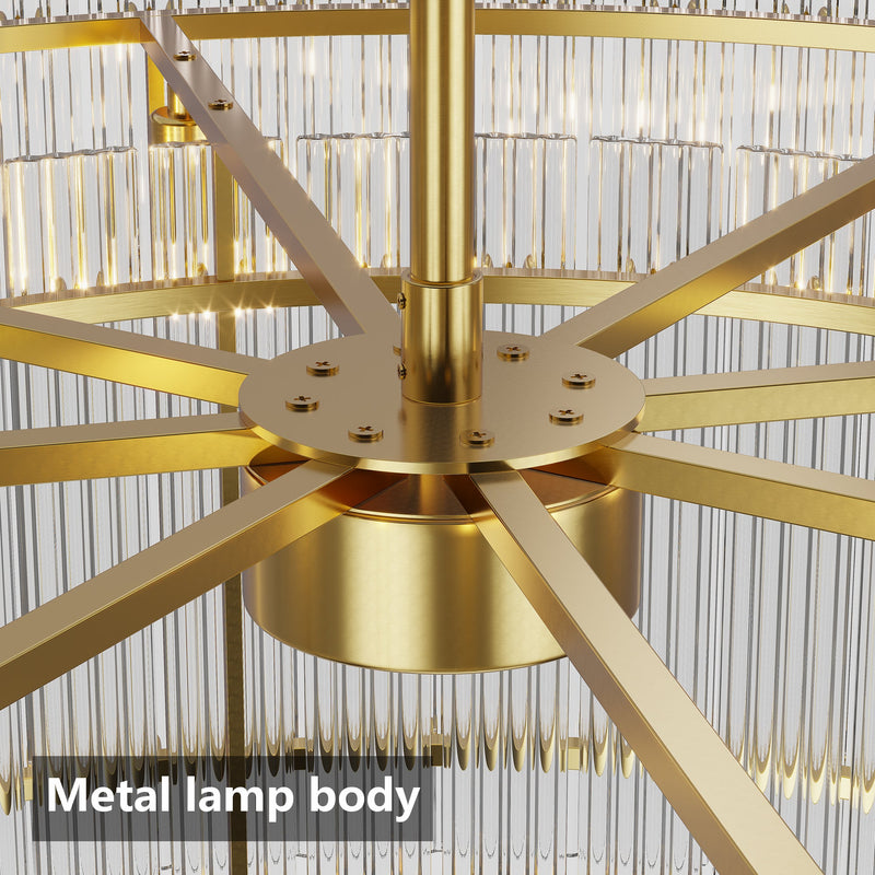 37" Modern Gold Round 8-Light Crystal Chandelier with 2-Tier Crystal Glass - Gold, photo 7 of 9