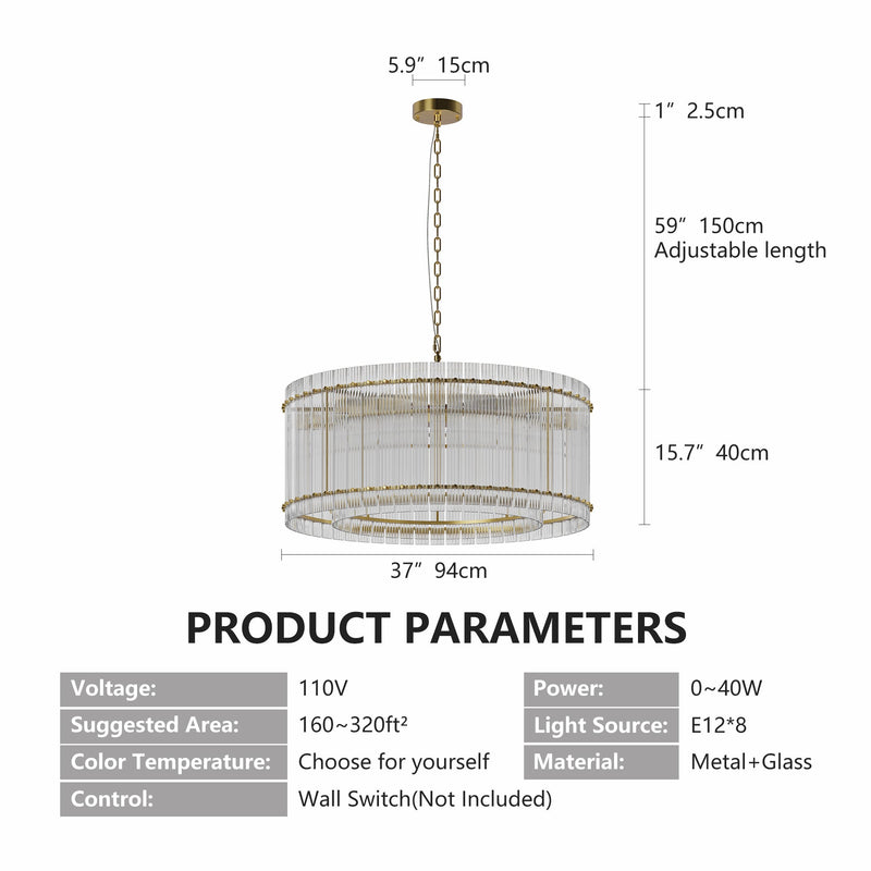 37" Modern Gold Round 8-Light Crystal Chandelier with 2-Tier Crystal Glass - Gold, photo 8 of 9
