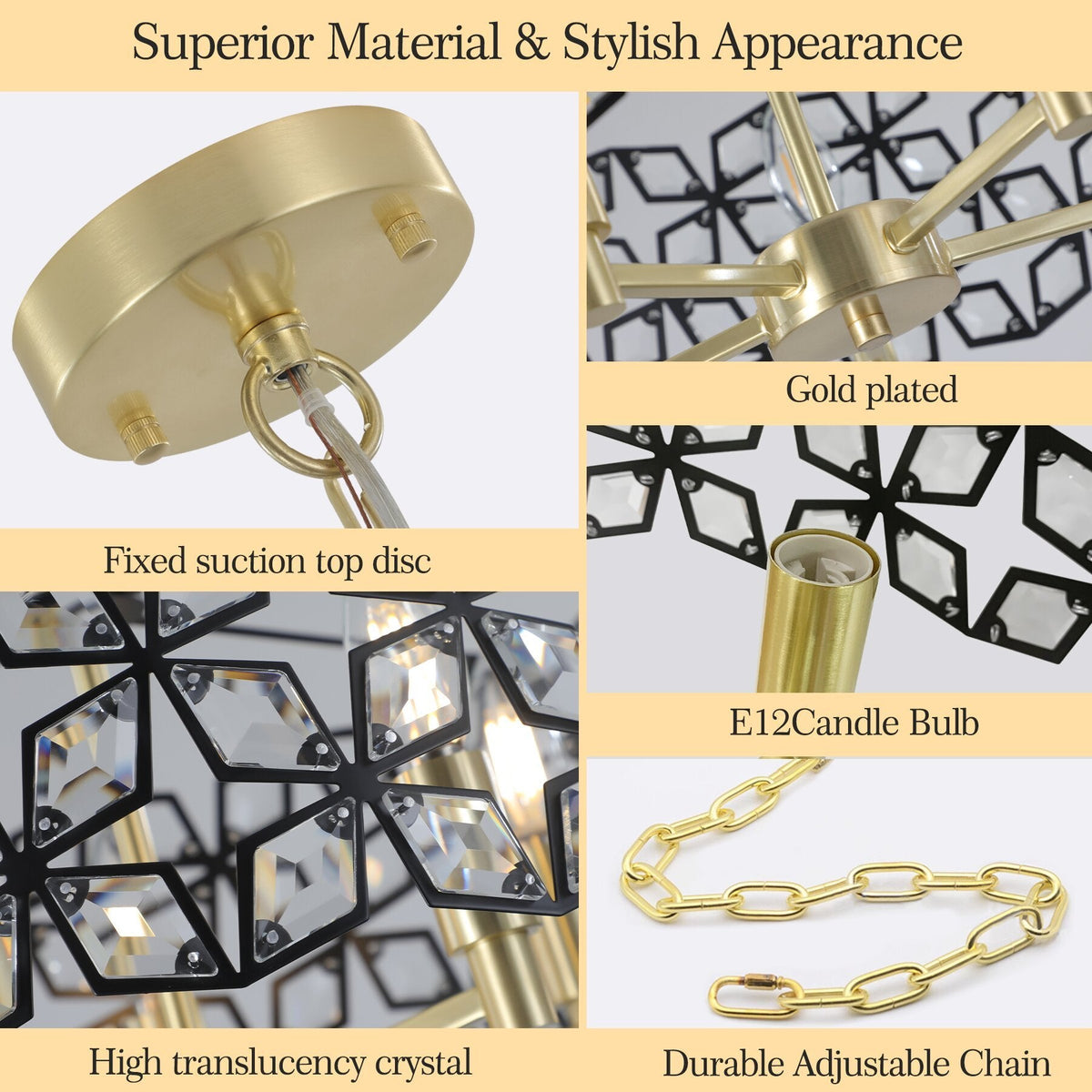 Geometric Crystal Pendant Chandelier with K9 Crystal - Black Gold, photo 10 of 14