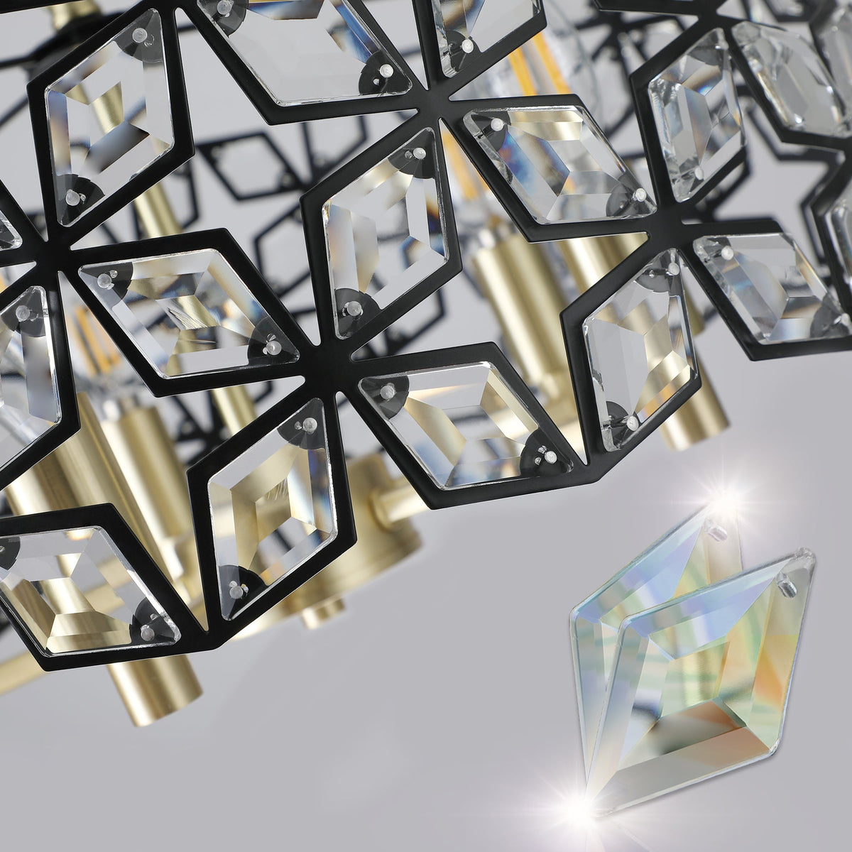 Geometric Crystal Pendant Chandelier with K9 Crystal - Black Gold, photo 11 of 14