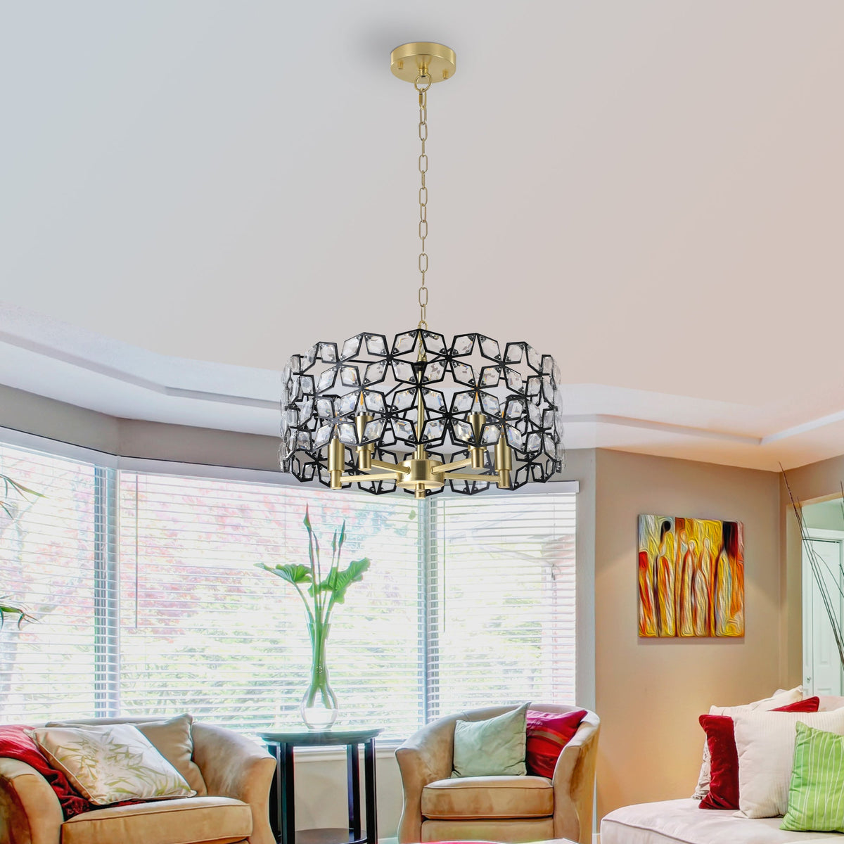 Geometric Crystal Pendant Chandelier with K9 Crystal - Black Gold, photo 2 of 14