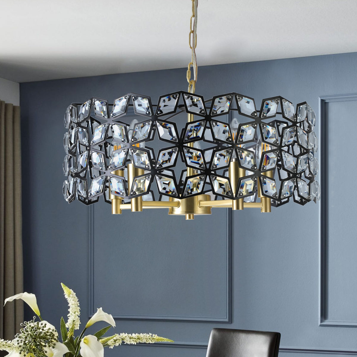 Geometric Crystal Pendant Chandelier with K9 Crystal - Black Gold, photo 3 of 14