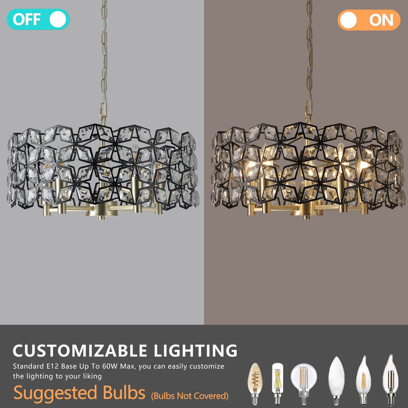 Geometric Crystal Pendant Chandelier with K9 Crystal - Black Gold, photo 9 of 14