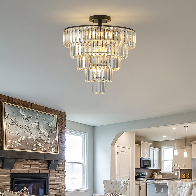 20-Inch Black Crystal Chandelier with K9 Crystals - Modern Flush Mount - Black, photo 5 of 13