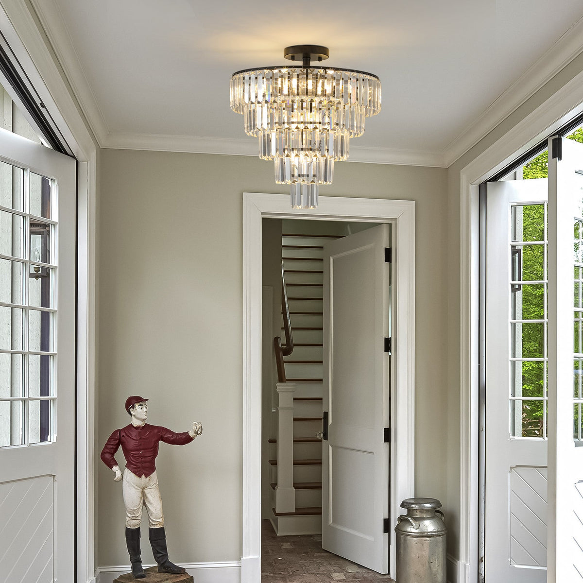 20-Inch Black Crystal Chandelier with K9 Crystals - Modern Flush Mount - Black, photo 6 of 13