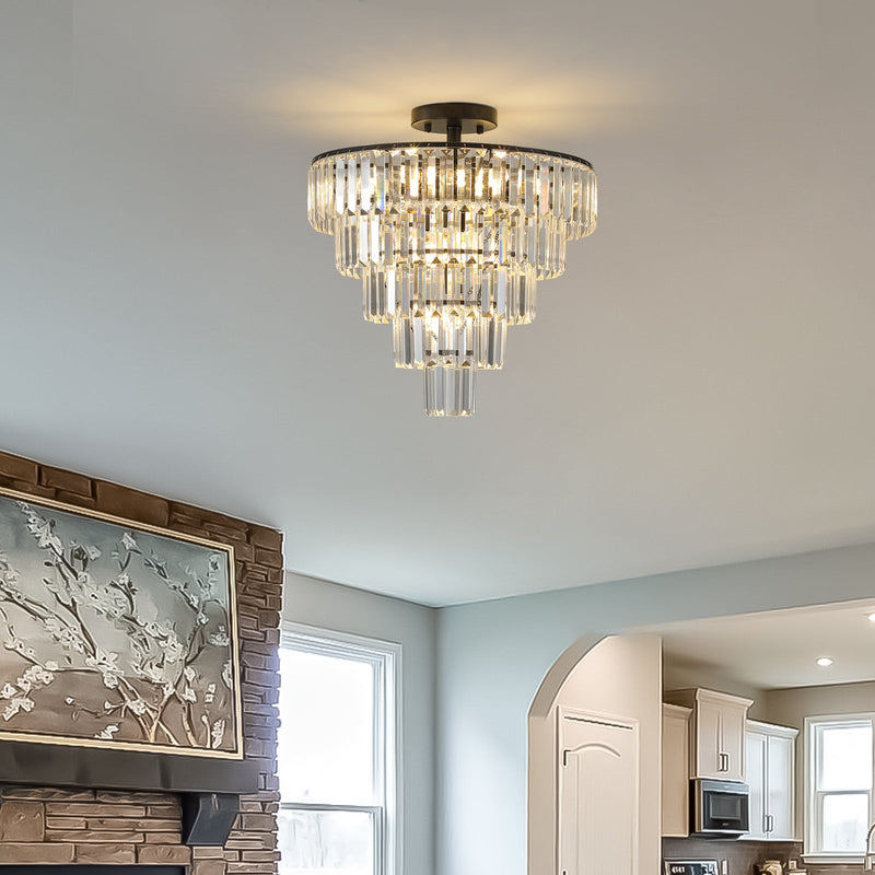 20-Inch Black Crystal Chandelier with K9 Crystals - Modern Flush Mount - Black, photo 8 of 13