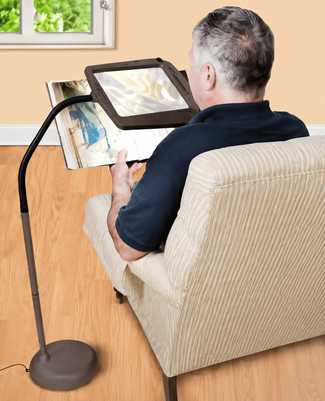 LightView Pro 8X10 - Full Page Magnifying Floor Lamp - Hands Free Magnifier with Bright LED Light for Reading - Flexible Gooseneck Holds Position by Outdoor Solar Outlet