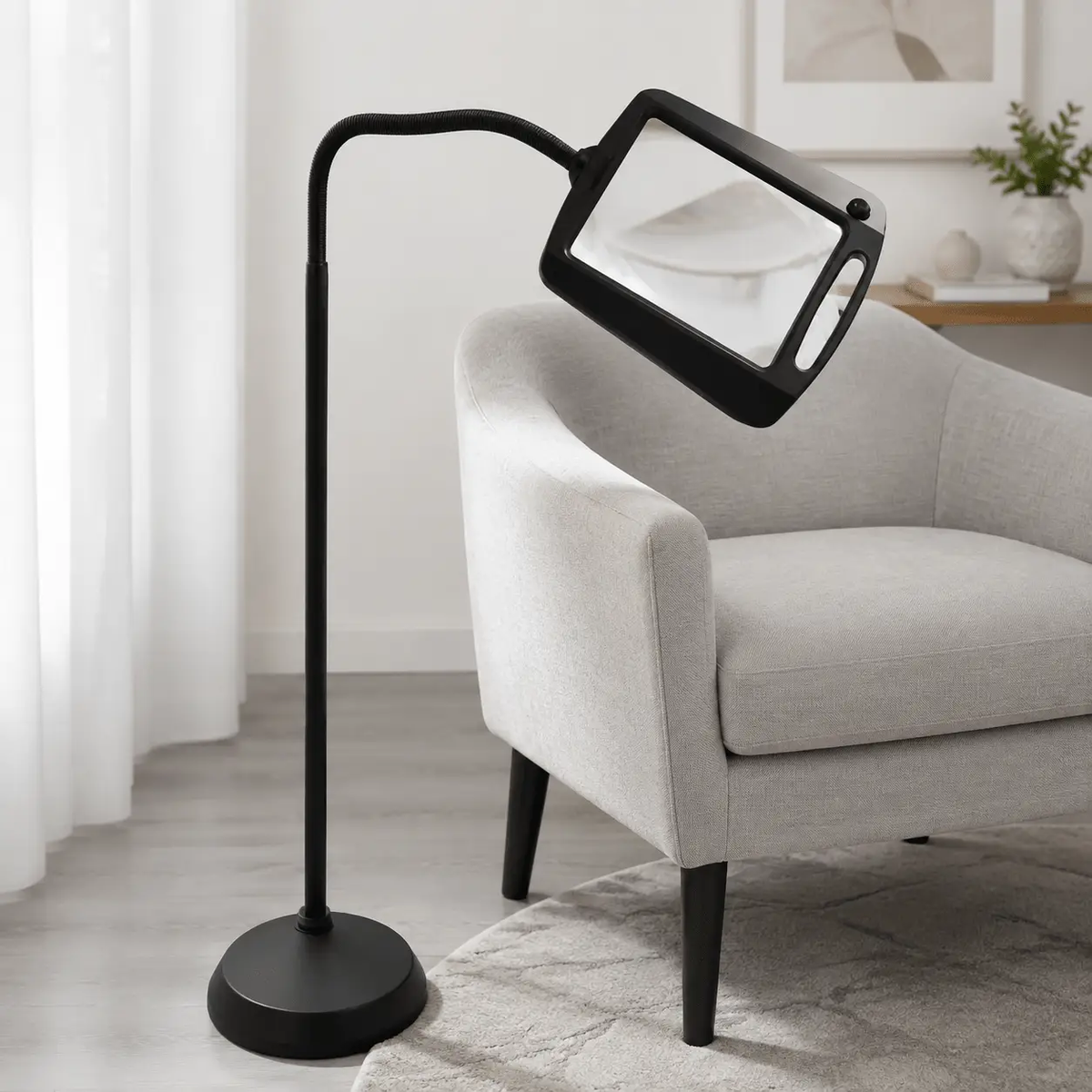 LightView Pro 8X10 - Full Page Magnifying Floor Lamp - Hands Free Magnifier with Bright LED Light for Reading - Flexible Gooseneck Holds Position by Outdoor Solar Outlet