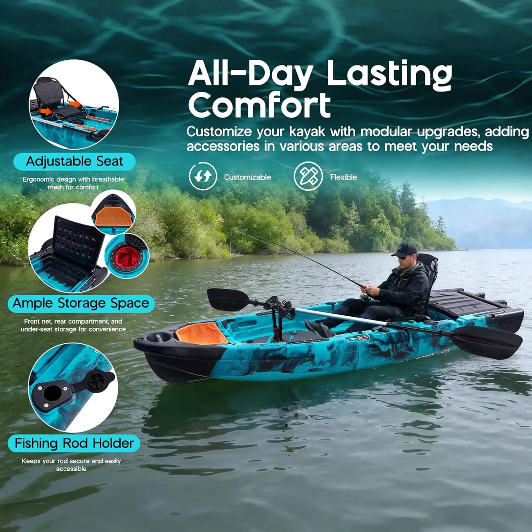 Lightweight 10FT 1-Person Modular Fishing Kayak With Fin Drive System (SAK21489) by SAKSBY WHOLESALE