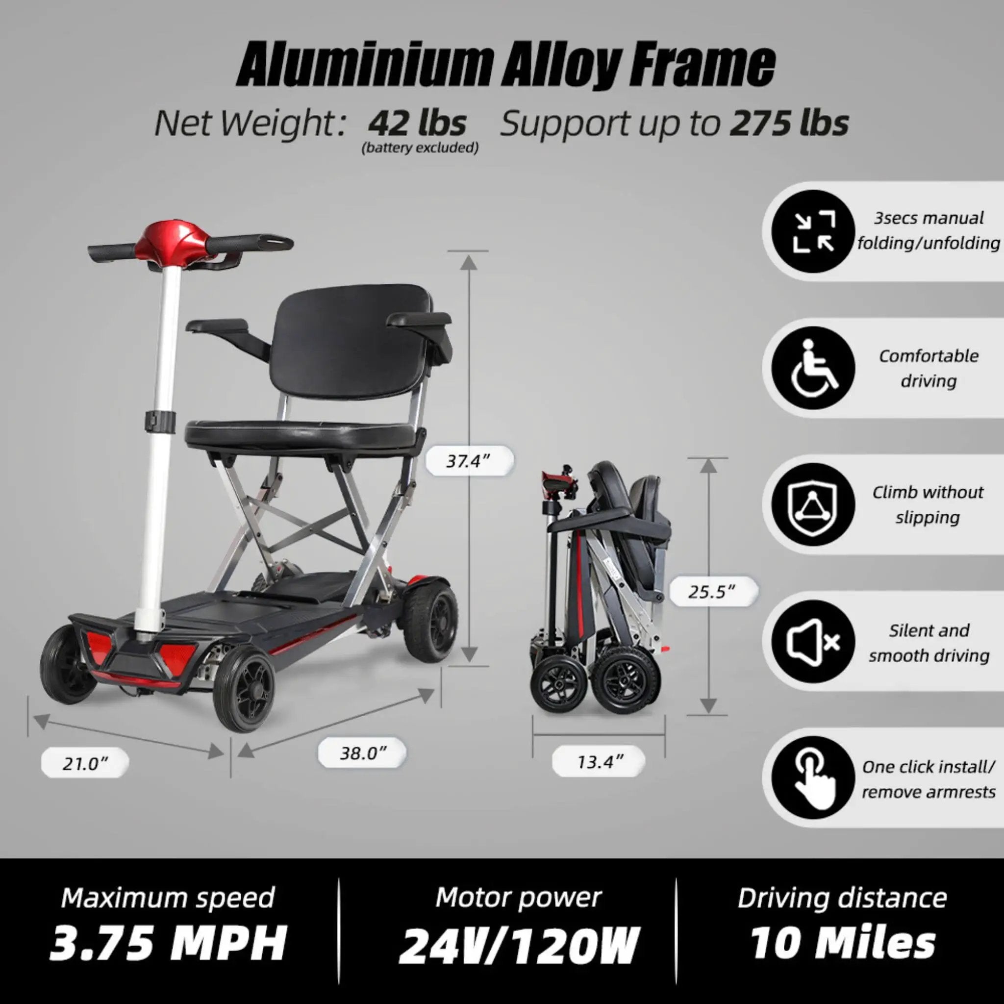 Lightweight Powered Folding Mobility Scooter For Adults And Seniors (SAK53214) by SAKSBY WHOLESALE