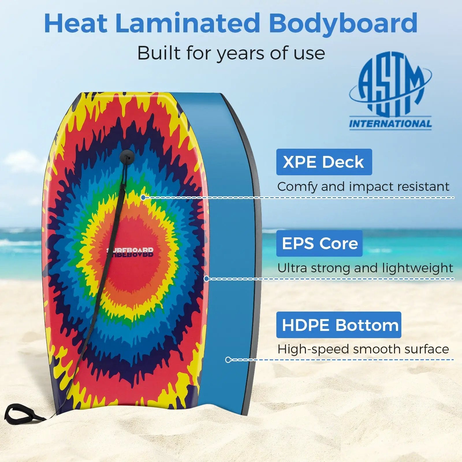 33/37/41 Inches Lightweight Body Board Boogie Board with EPS Core XPE Deck HDPE Bottom Multicolor3 by DirectDeals