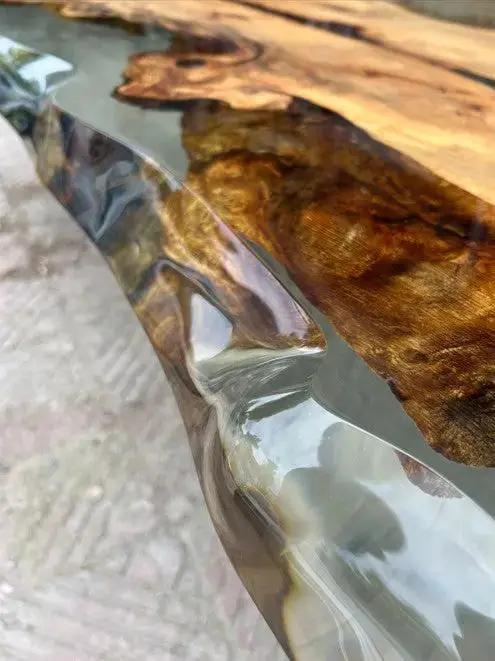 Solid Linden Wood Natural Look Epoxy Resin Side Dining Table by Gizz