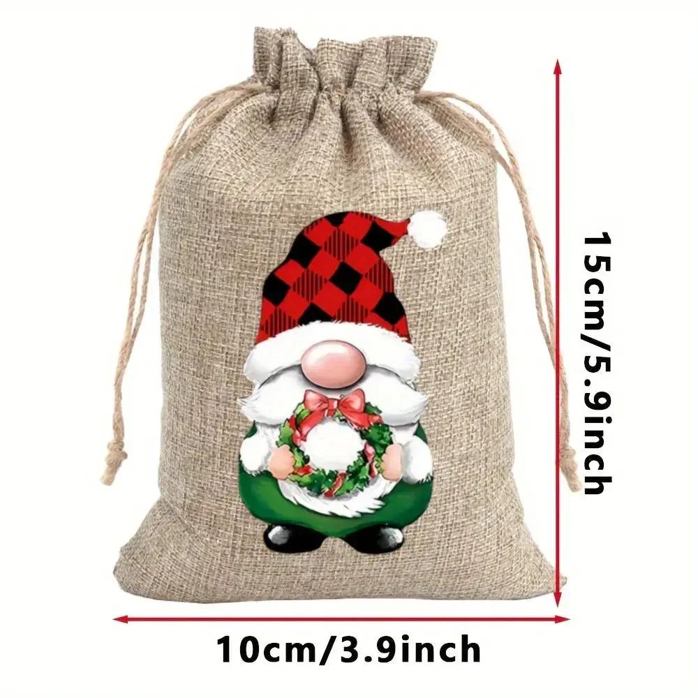 Linen Christmas Gift Bag Set, Santa Claus Drawstring Bags by House Of Avana