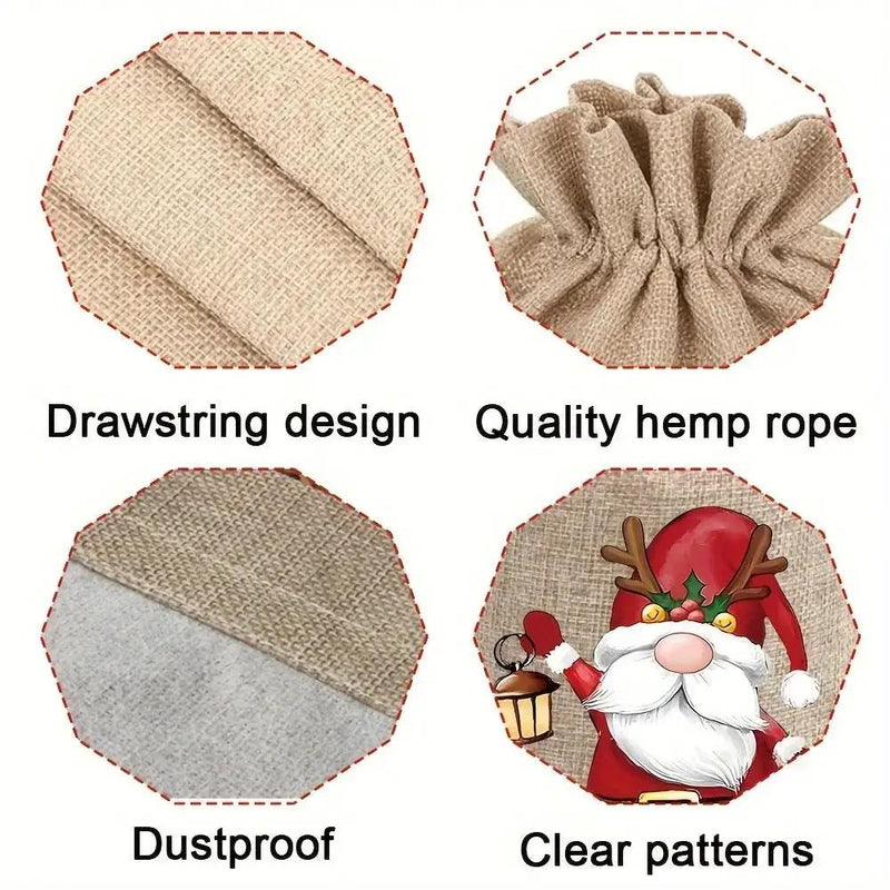 Linen Christmas Gift Bag Set, Santa Claus Drawstring Bags by House Of Avana
