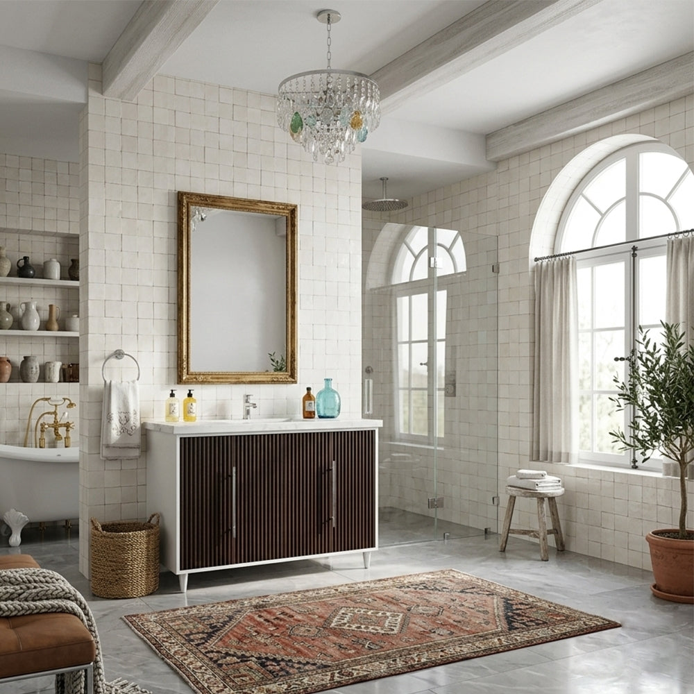 Linen White&Amp;Light Walnut Mondrian Bathroom Vanities 46 1/2x21 1/8 Cabinet Vanities Vanities — 2