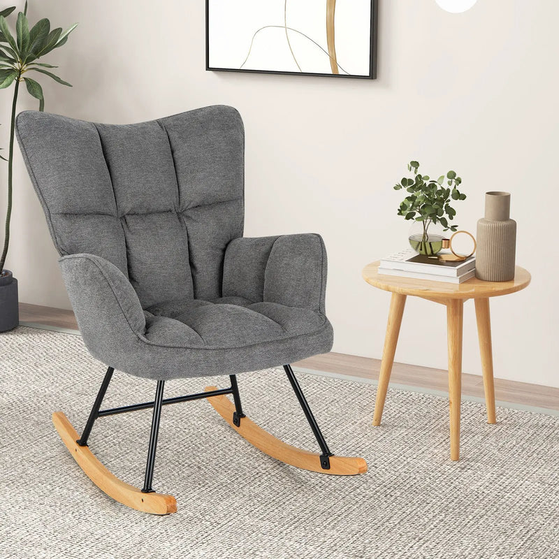 Linen Nursery Rocking Chair with High Backrest and Padded Armrests by DirectDeals