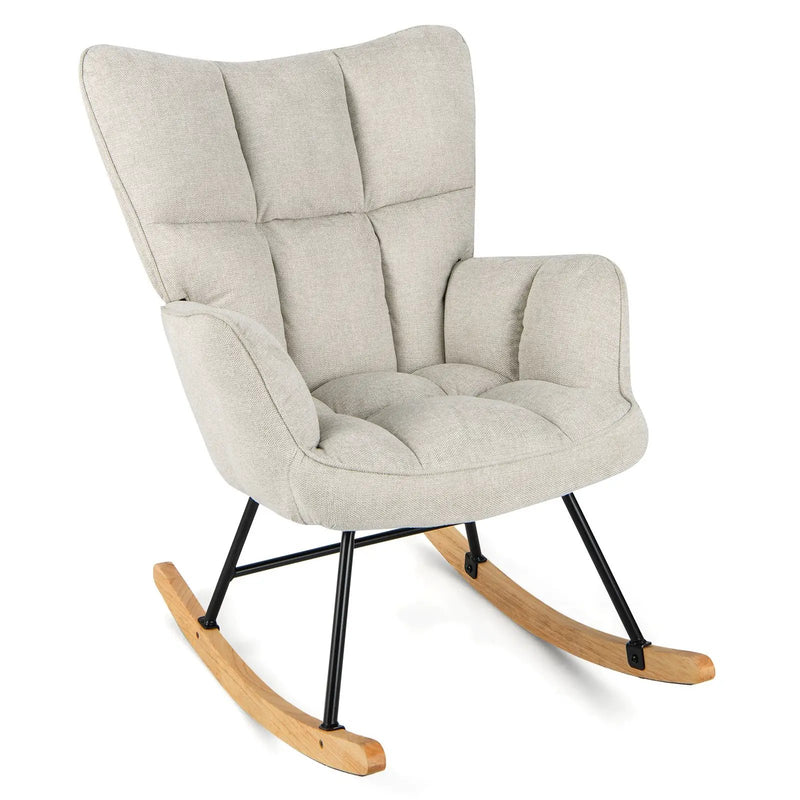 Linen Nursery Rocking Chair with High Backrest and Padded Armrests by DirectDeals