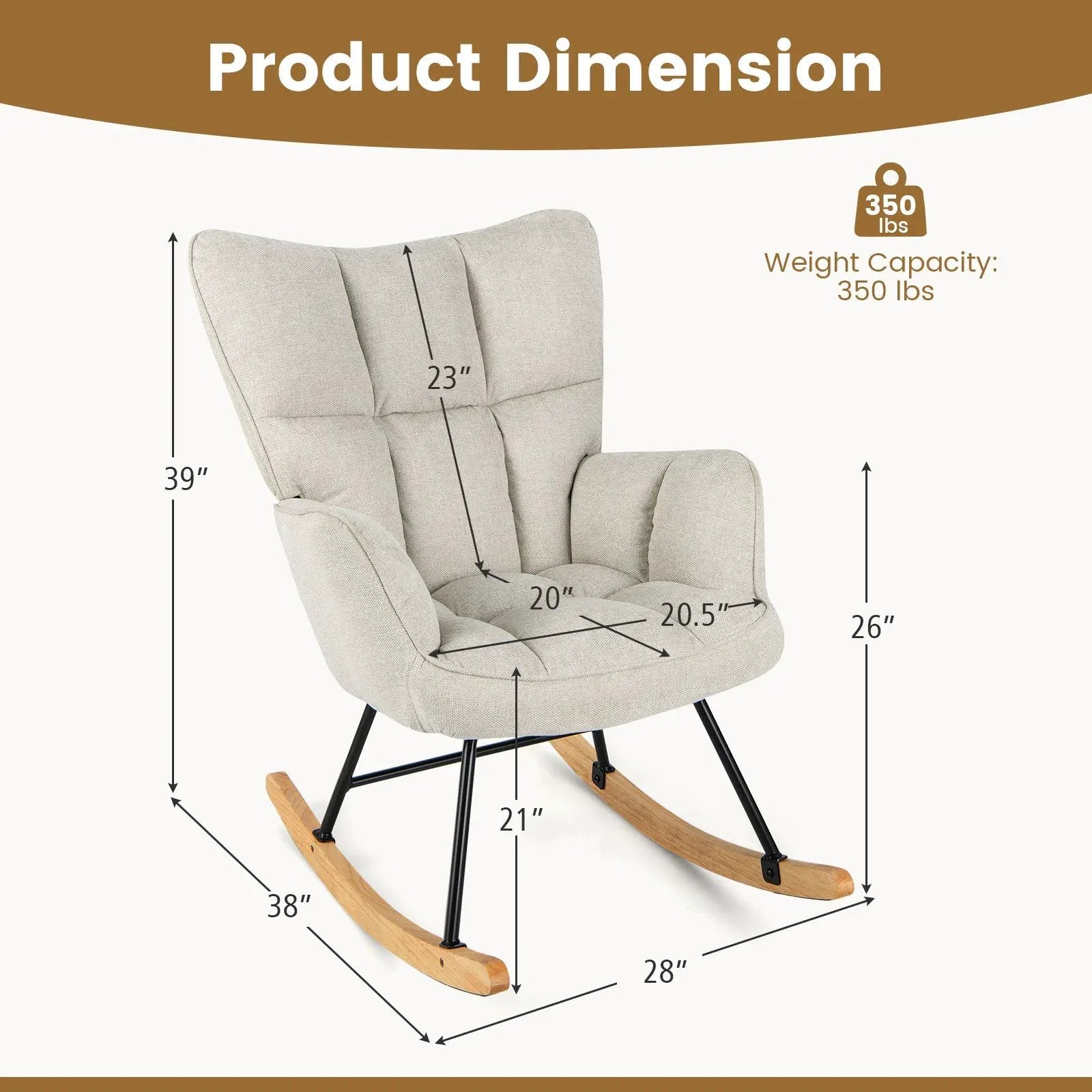 Linen Nursery Rocking Chair with High Backrest and Padded Armrests by DirectDeals