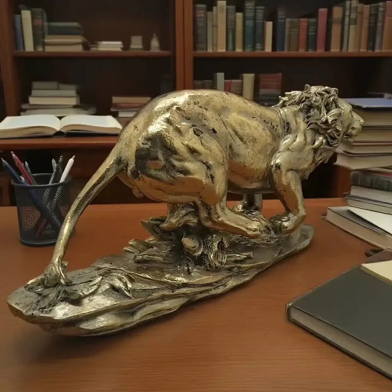 Lion Decoration - Elegant Golden-Brown Lion Figurine, Sturdy Base for Living Room, Office, Entryway - Luxury Home & Office Decor - No Electricity Needed - Resin Decorative Statue, Artistic Sculpture, Detailed Craftsmanship, T by House Of Avana