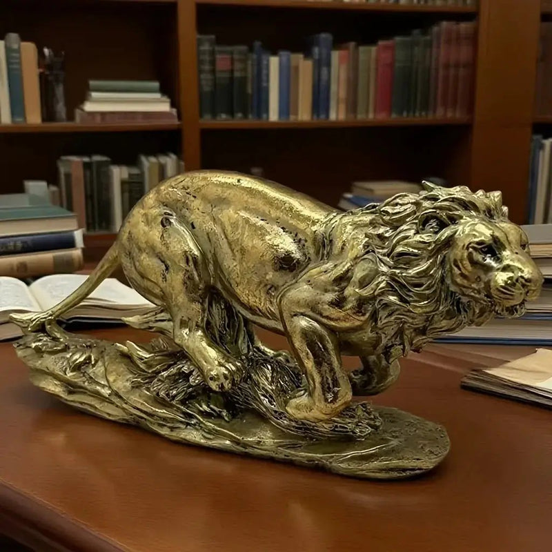 Lion Decoration - Elegant Golden-Brown Lion Figurine, Sturdy Base for Living Room, Office, Entryway - Luxury Home & Office Decor - No Electricity Needed - Resin Decorative Statue, Artistic Sculpture, Detailed Craftsmanship, T by House Of Avana