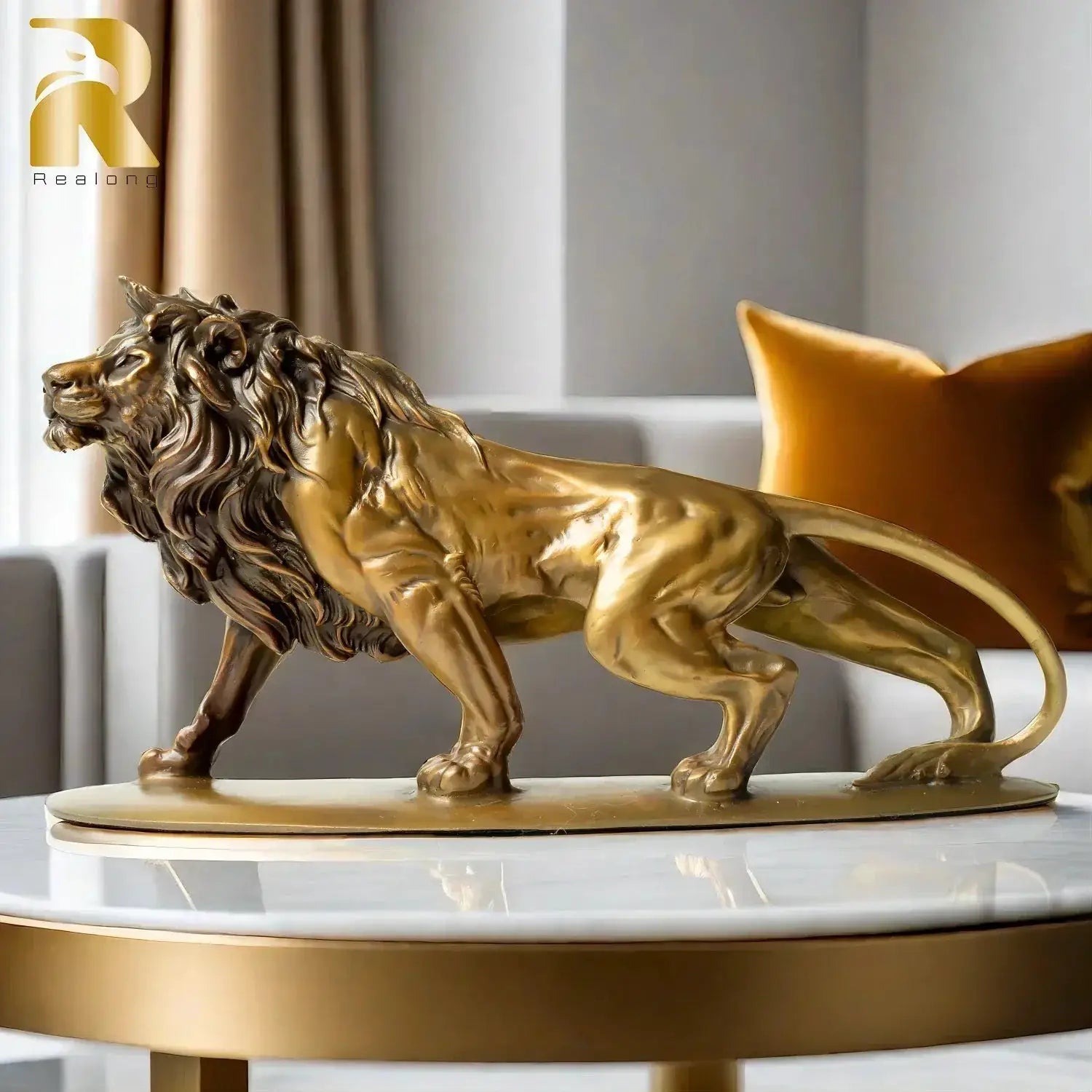 Exquisite Bronze Lion Statue for Luxury Home & Office Tabletop Decor by House Of Avana