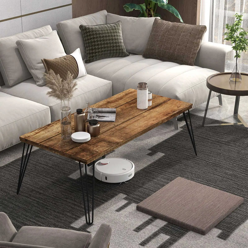 43.5 Inch Wooden Rectangular Coffee Table with Metal Legs by DirectDeals