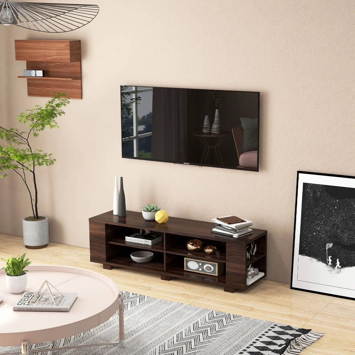 59 Inch Console Storage Entertainment Media Wood TV Stand-Walnut by DirectDeals