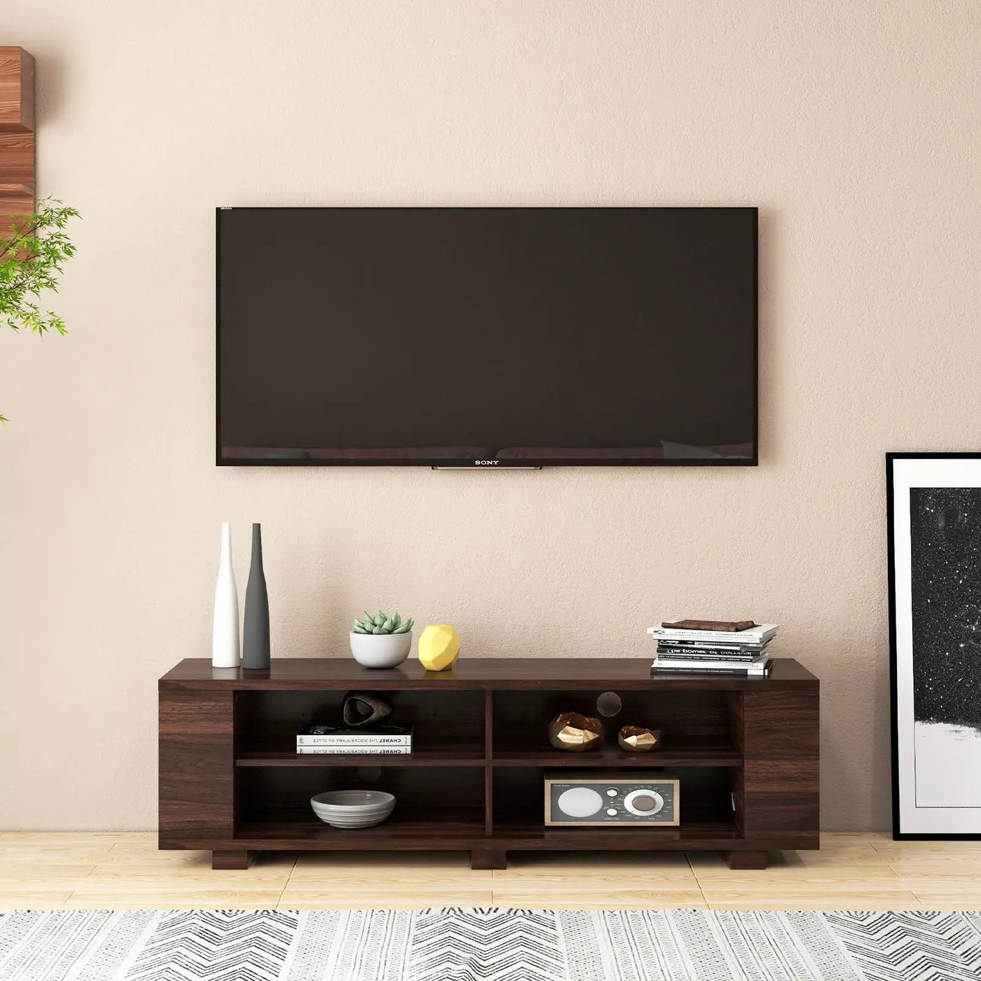 59 Inch Console Storage Entertainment Media Wood TV Stand-Walnut by DirectDeals
