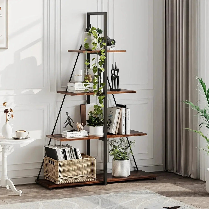 LIZHOUMIL 4-Tier Modern Boat-Shaped Bookshelf - Space-Saving Narrow Wooden & Metal Storage Shelf Organizer with Sturdy PB Board, Black Home Decor for Living Room, Bedroom, Office, Bookshelf Furniture, Bedroom Bookshelf, Conte by House Of Avana