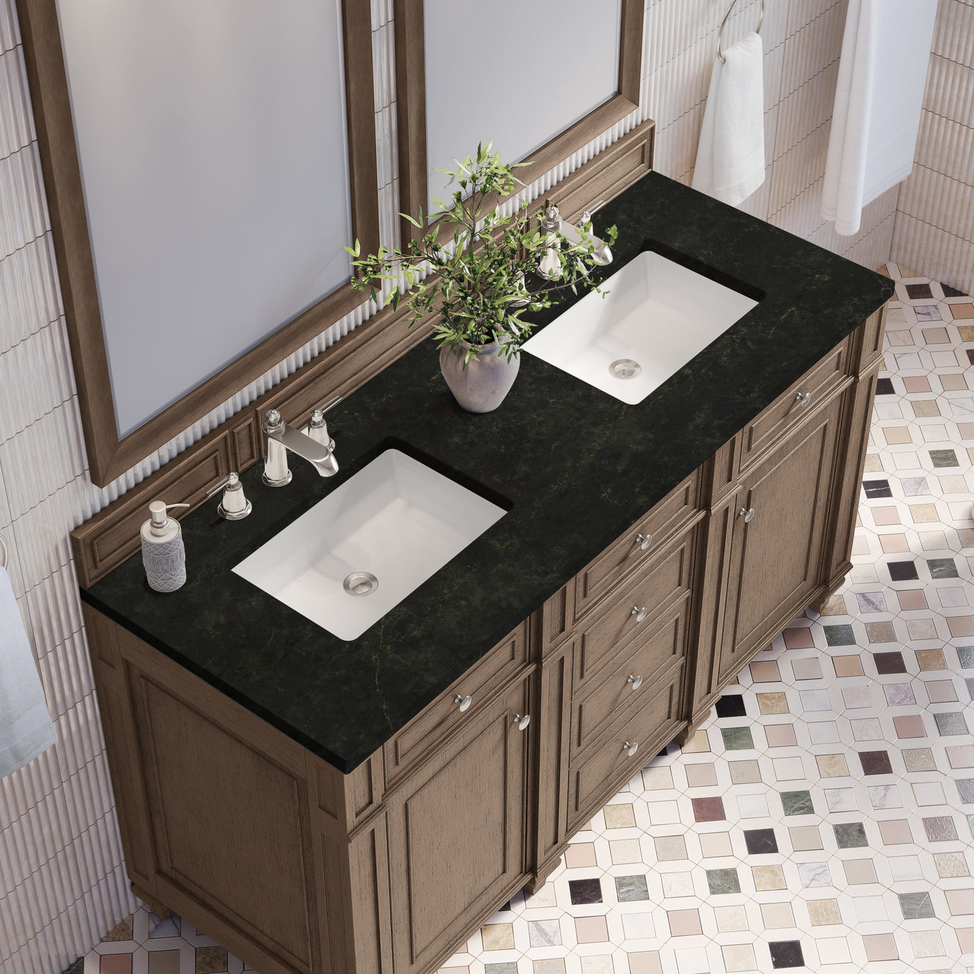 James Martin Bristol 60" Double Bathroom Vanity, Whitewashed Walnut by James Martin