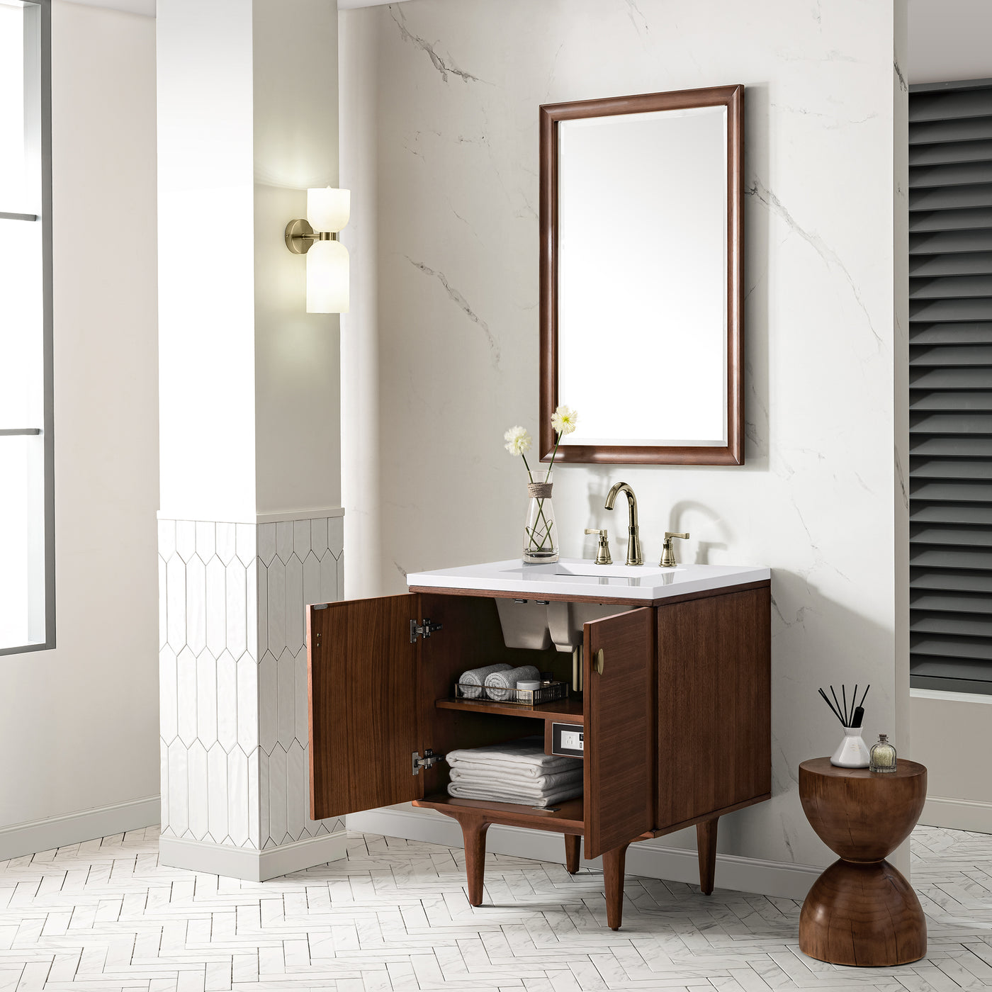 James Martin Amberly 30" Dual Mount Single Bathroom Vanity, Mid-Century Walnut by James Martin