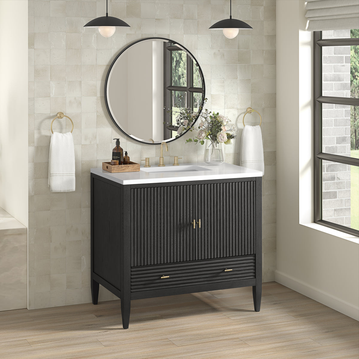 James Martin Myrrin 36" Single Bathroom Vanity, Carbon Oak, view 17