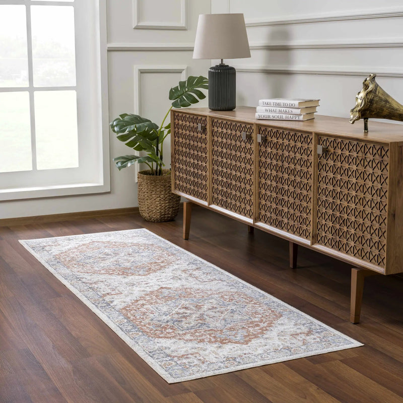 Neta Red & Blue Flat Pile Washable Rug - Clearance by Boutique Rugs