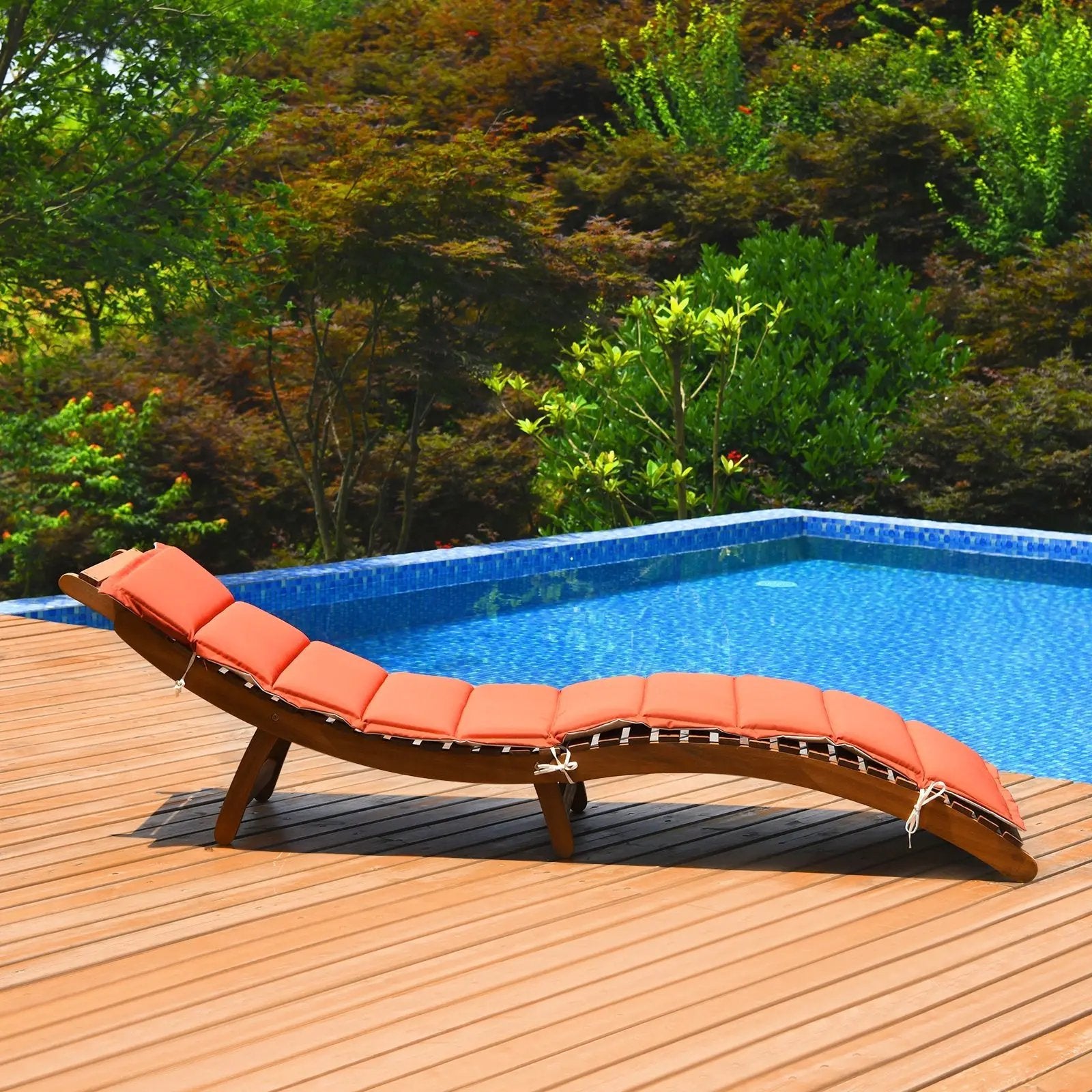Folding Patio Lounge Chair with Double-Sided Cushioned Seat by DirectDeals
