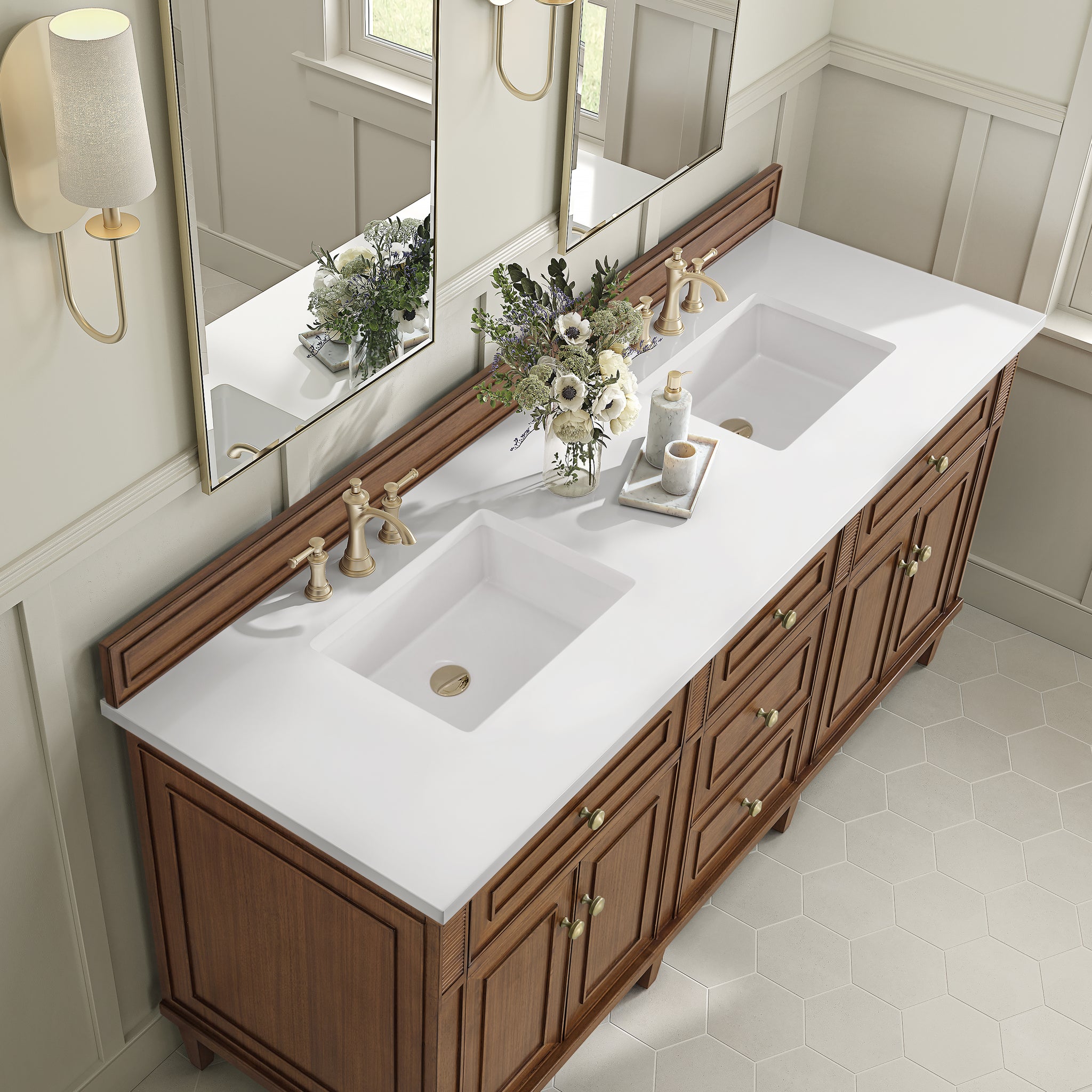 James Martin Lorelai 72" Double Bathroom Vanity, Mid-Century Walnut by James Martin