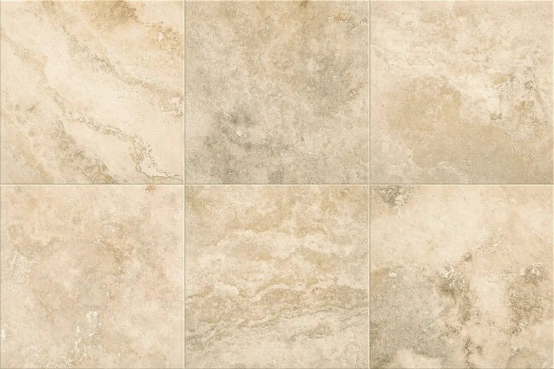 Frontier20 Travertine Cross Cut Country Classic Look Porcelain Pavers 12x12 by landmarkceramics