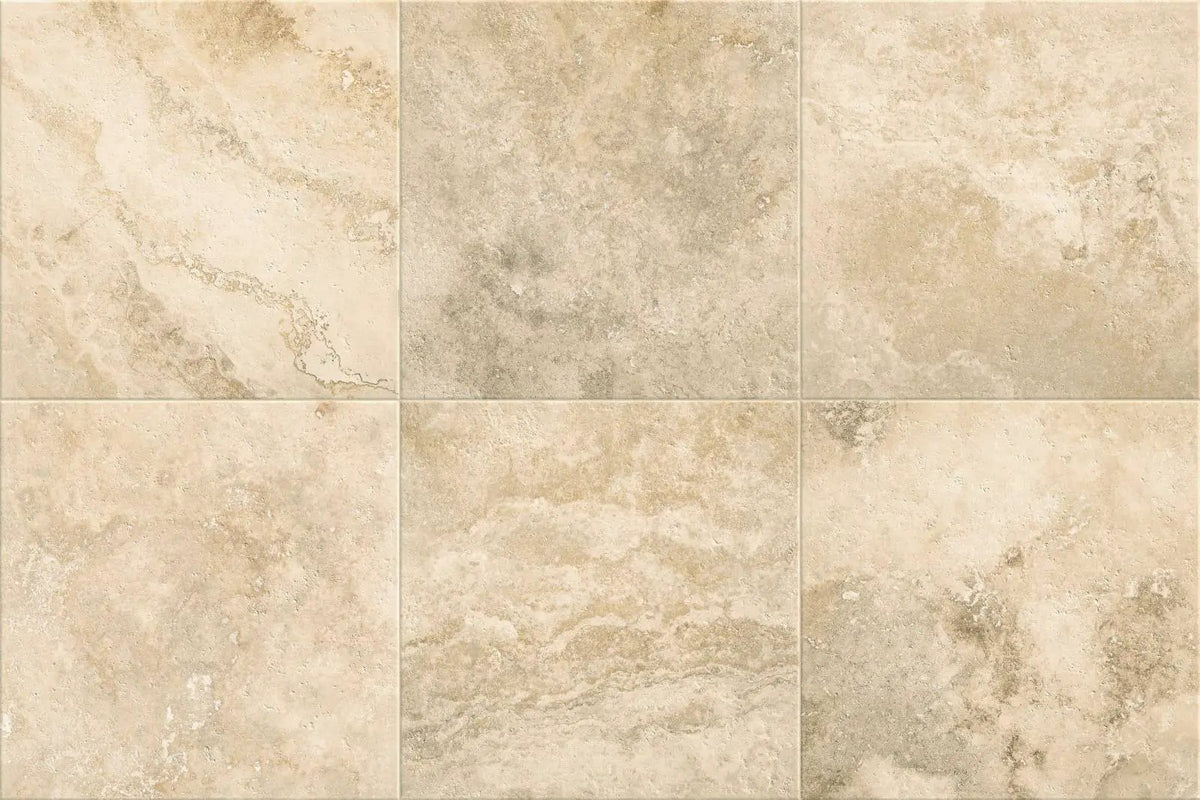 Frontier20 Travertine Cross Cut Country Classic Grip Stair Look Porcelain Moldings 12x24 by landmarkceramics