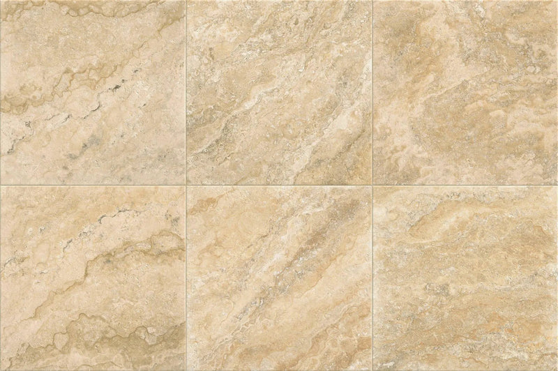 Frontier20 Travertine Cross Cut Philadelphia L Shape Mitered Edge Corner Left Look Porcelain Moldings 12x24 by landmarkceramics