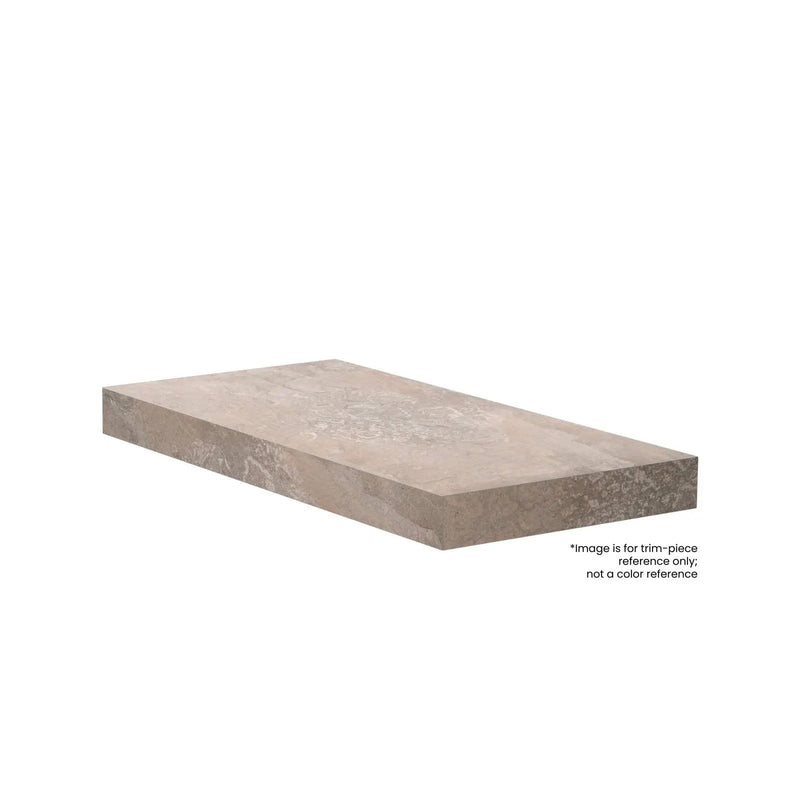 Frontier20 Travertine Cross Cut White L Shape Corner Closure Left Look Porcelain Moldings 12x24 by landmarkceramics