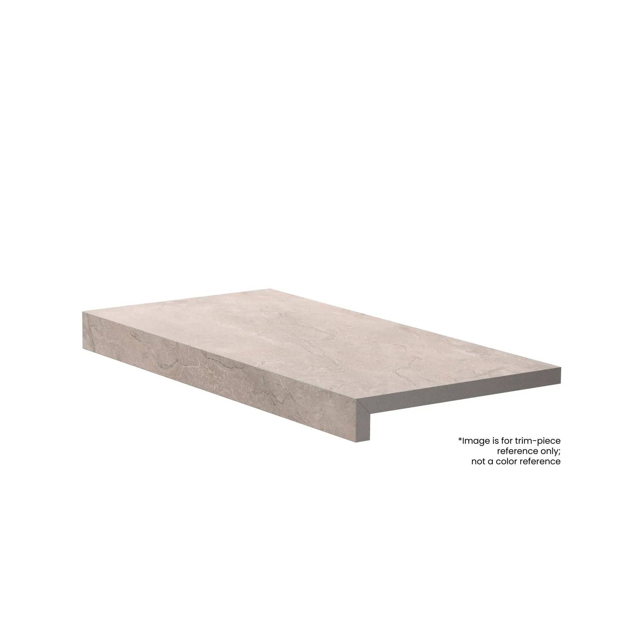 Frontier20 Travertine Cross Cut White L Shape Mitered Edge Look Porcelain Moldings 12x24 by landmarkceramics