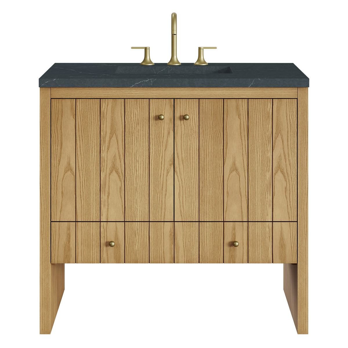James Martin Hudson 36" Single Bathroom Vanity, Light Natural Oak with Charcoal Soapstone countertop