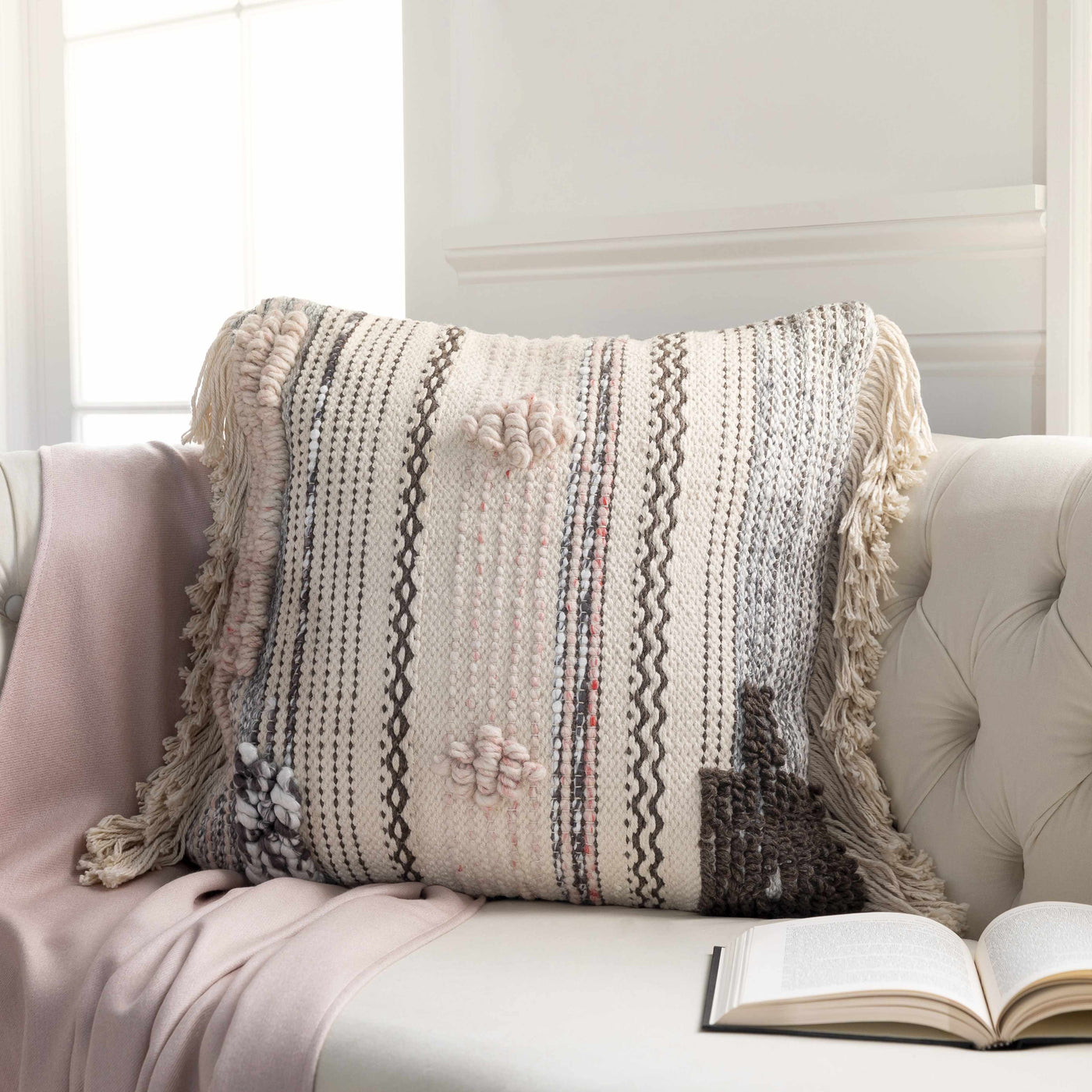 Lenorah Pink&White Textured Throw Pillow - Clearance by Boutique Rugs