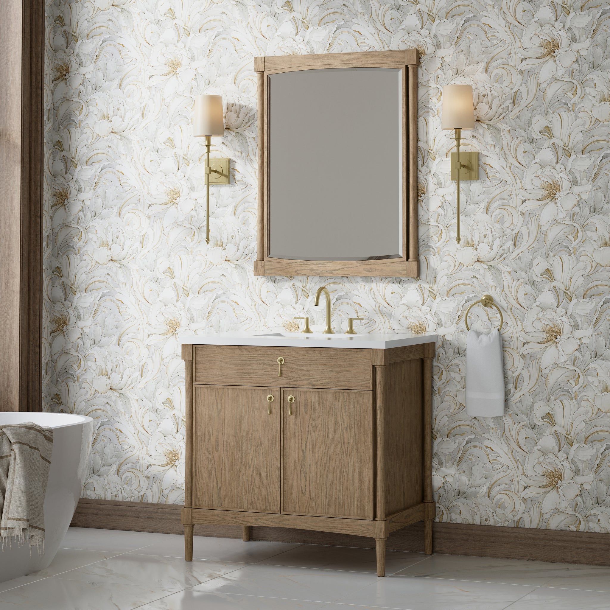James Martin Kinnsden 36" Single Bathroom Vanity, Weathered Oak, view 34