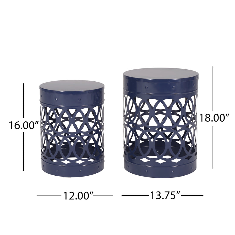 Navy Blue Outdoor Metal Set of 2 End Tables, photo 5 of 10