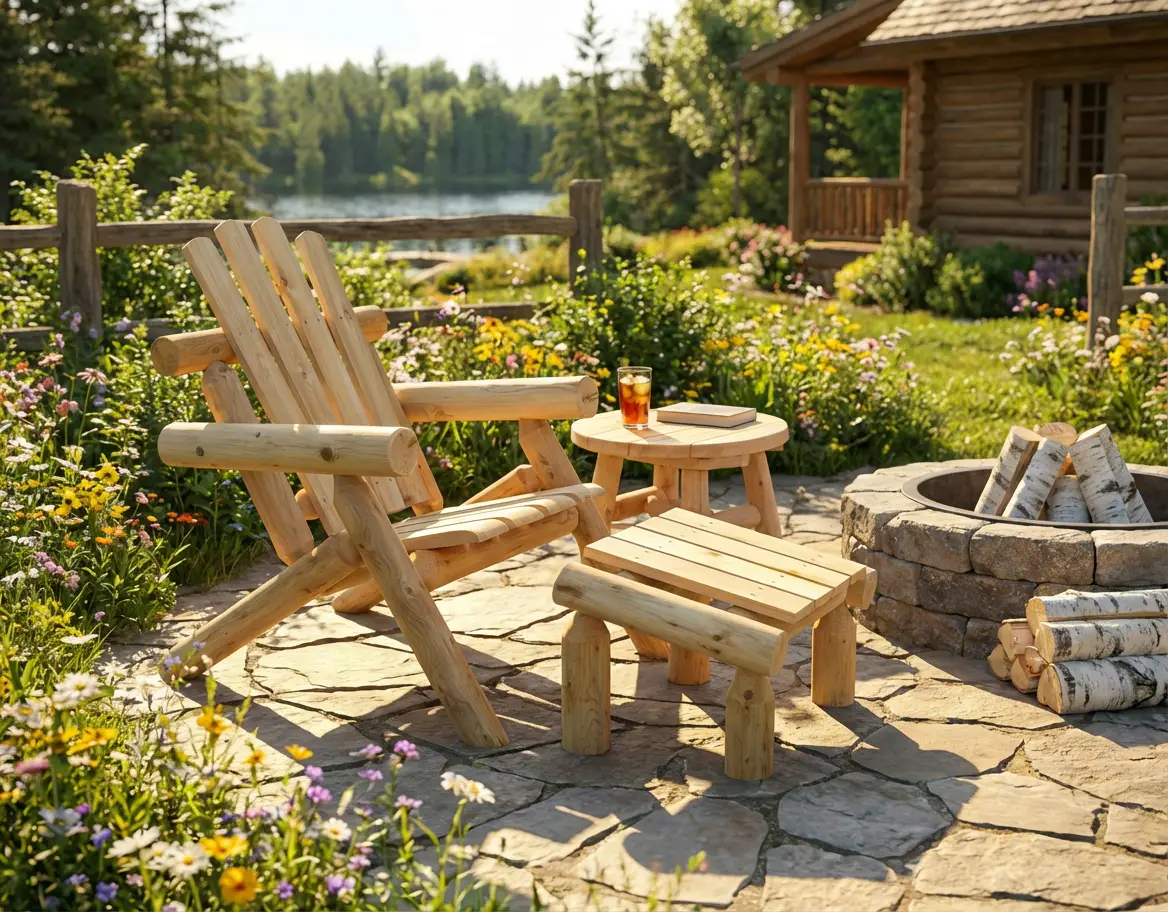 Log Wooden Deck Chair by Cedar Creek Rustic Furniture